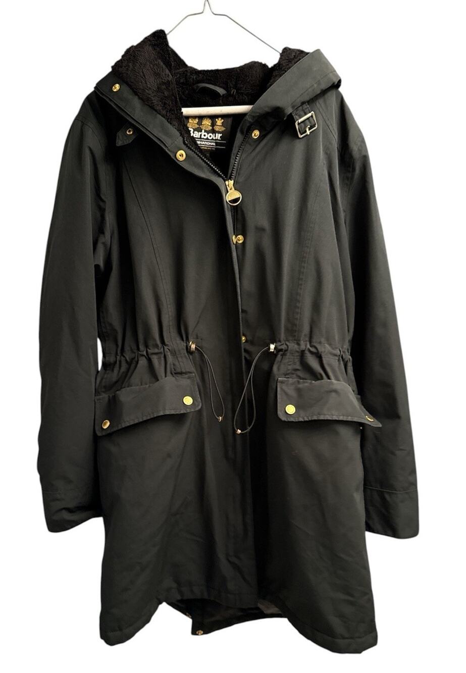 EUC WOMENS BLACK Barbour International Clutch Jacket (LWB0575) Sz 14. Waterproof